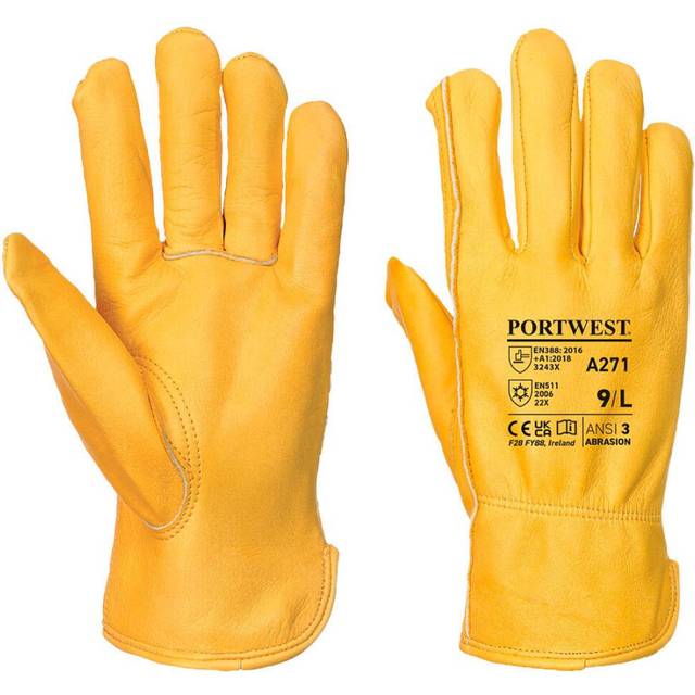 (L, Tan) Portwest Unisex Adult A271 Lined Leather Driver Gloves