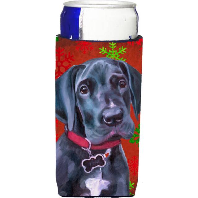 Black Great Dane Puppy Red Snowflakes Holiday Christmas Ultra Beverage Insulators for slim cans LH9579MUK