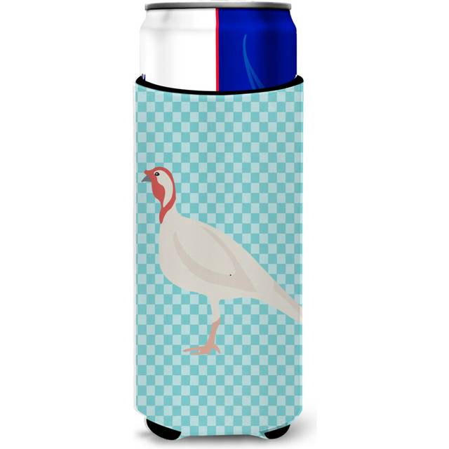 Caroline's Treasures Beltsville Small White Turkey Hen Blue Check Decorative Can Hugger  Slim  Multicolor