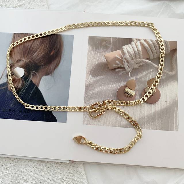 (Gold) Chic Punk Metallic Chain Waist Belt Ideal For Adult Women In Versatile Gold And Silver Colors