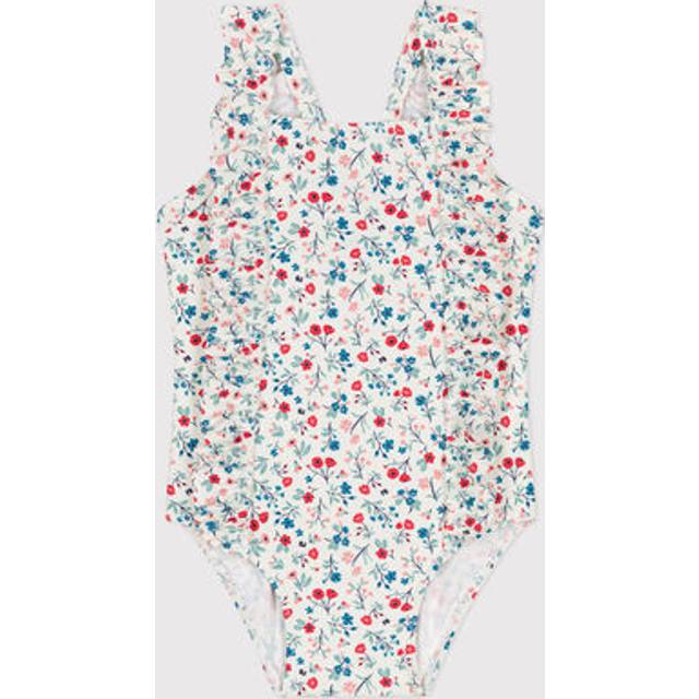 Petit Bateau Girls Ivory Ruffled Floral Swimsuit - White - 6 month