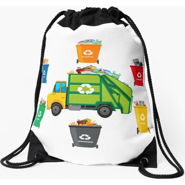 Drawstring Bag Trash Bins Garbage Trucks Birthday Boy Toddler Recycling Sport Gym Shoe Backpack