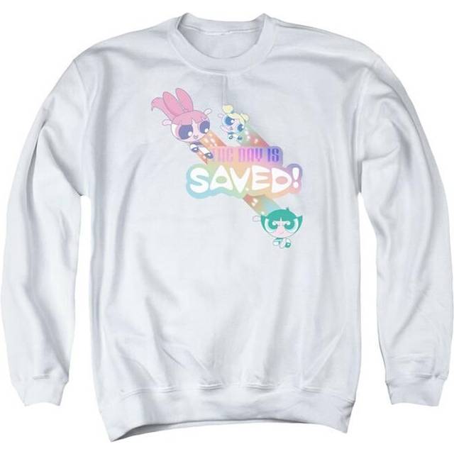 Trevco Sportswear CN713-AS-6 Powerpuff Girls The Day Is Saved Adult Crewneck Sweatshirt, White - 3X
