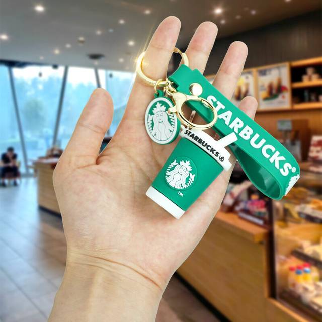 (Green Cup) Stylish Bear Keychain With Rubber Milk Tea Cup Cute Cartoon Accessory For Keys