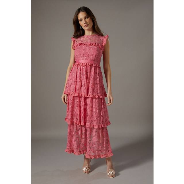 Lace Ruffle Tiered Dress - Coral Pink - 8