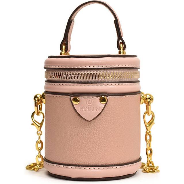 (Pink) Mini Stylish Round Bucket Bag For Kids In Trendy Colors Ideal For Daily Wear