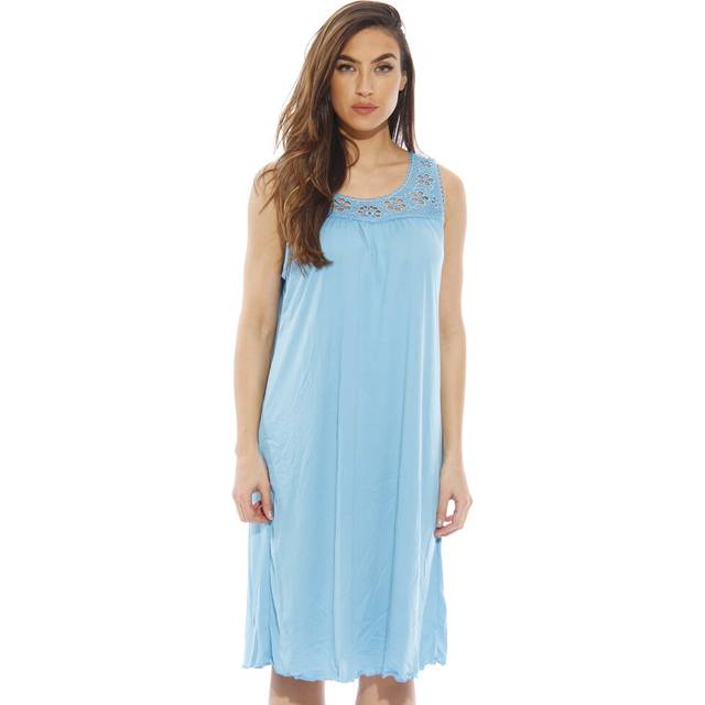Dreamcrest Silky Soft Nightgown Crochet Trim Sleep Dress 1541B-Turq-M Bright Turquoise