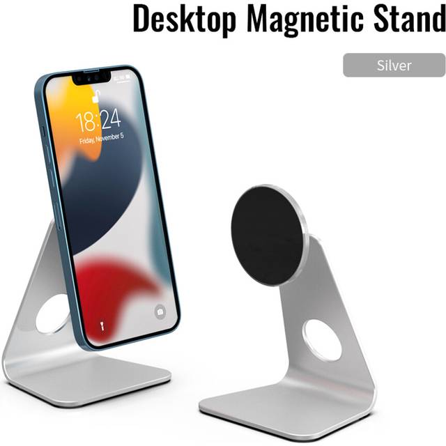 (Silver) Desktop Magnetic Mobile Phones Holder Aluminum Bracket Metal Desk Stand Angle Free Adjustment Holder For Iphone 14 13 12 Pro Max