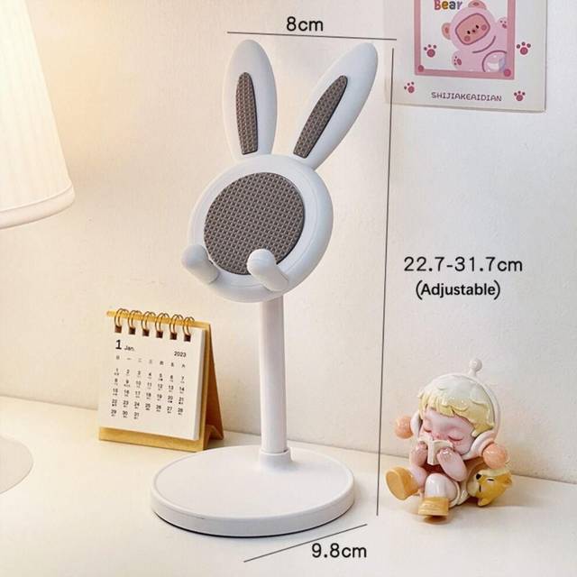 (white) Desktop Student Phone Holder Adjustable Home Selfie Live Support Shelf Rabbit Shape Lazy Mobile Phone Stand