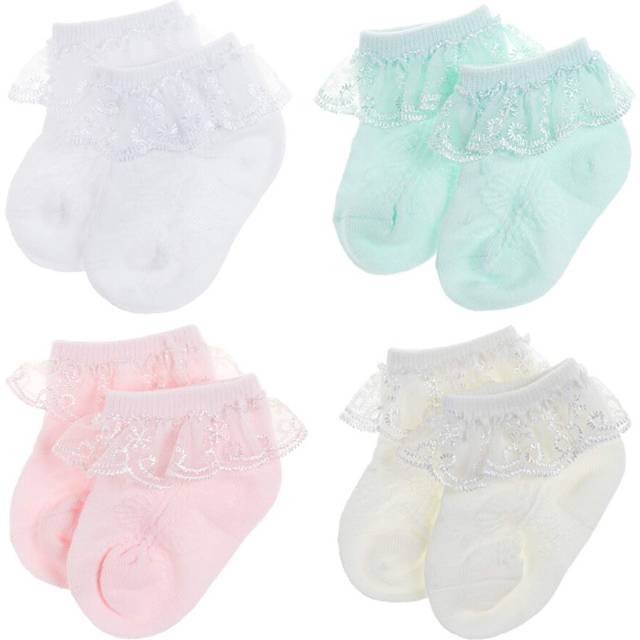 DRESHOW BQUBO Baby Girls Socks Eyelet Ruffle Lace Socks Cute Frilly Socks Newborn/Infant/Toddlers/Kids Summer Thin Socks Dress Socks