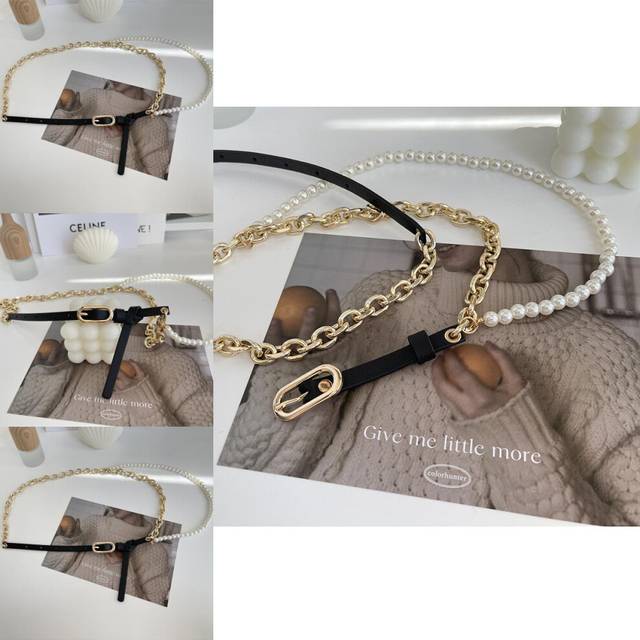 Versatile Womens Hip Hop Style Metal Waist Chain With Elegant Pearl Accents