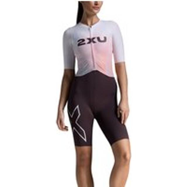 2XU Women's Light Speed React Short Sleeved Trisuit - White/Port