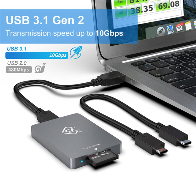 2X CFexpress Type A Card Reader USB3.1 Gen2 Adapter 10Gbps for XP with Cable SLR