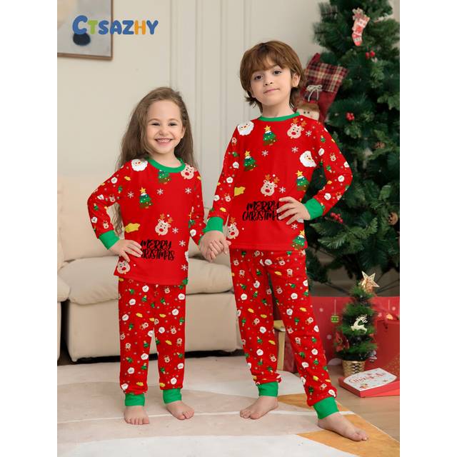 (C, Kid 6Y) New Merry Christmas Print Mom Daughter Dad Son Matching Pajamas Set 2 Pieces Suit Soft Loose Loungewear Xmas Family Look Pyjamas