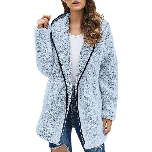 (Blue, XL) Womens Sherpa Jacket Oversized Fleece Jacket Winter Coat Trendy Plush Hoodies