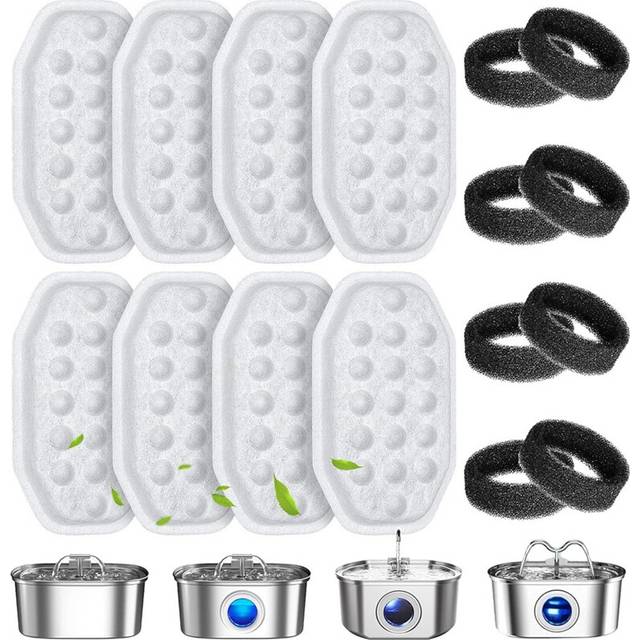 8 Set Cat Water Fountain Filters Replacement & Pre-Filter Sponges for 108oz/3.2 Stainless Steel Pet