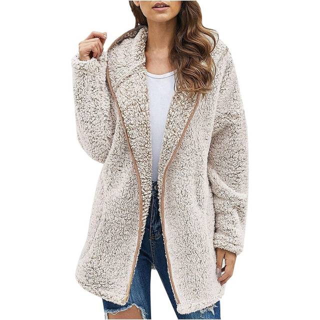 (Khaki, XL) Womens Sherpa Jacket Oversized Fleece Jacket Winter Coat Trendy Plush Hoodies