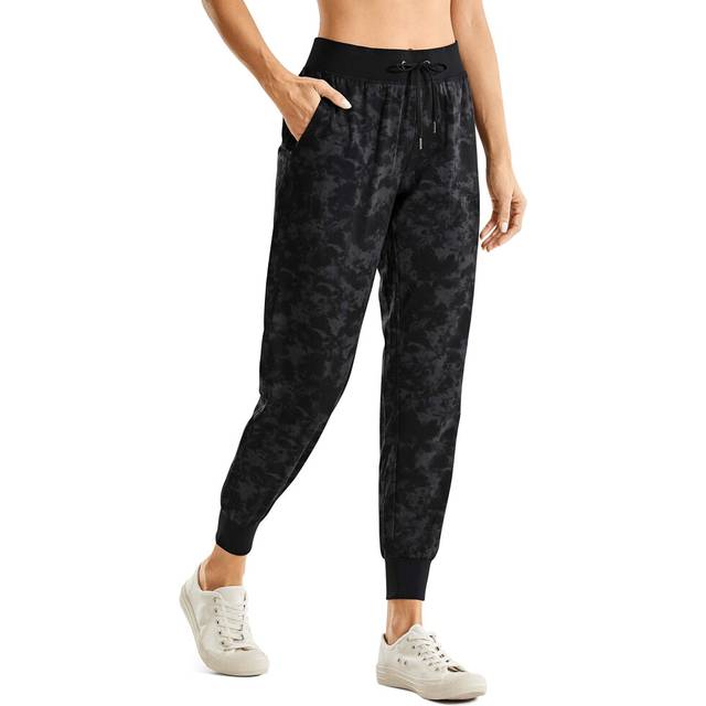 "CRZ YOGA Women's Lightweight Workout Joggers 27.5"""" - Travel Casual Outdoor Running Athletic Track Hiking Pants with Pockets Tie Dye Smoke Ink XX-Smal"