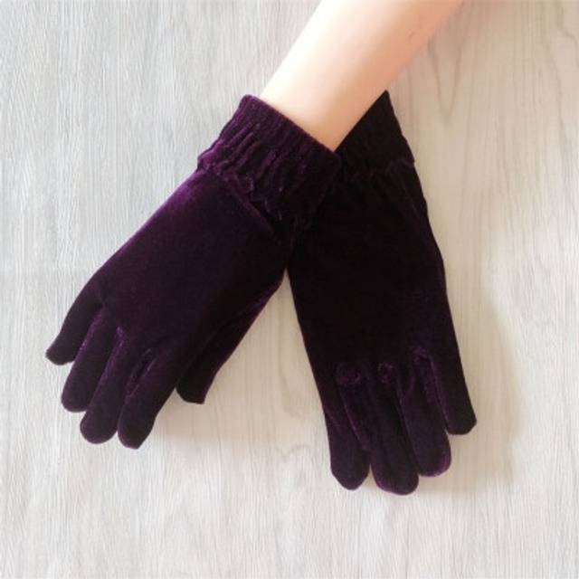 (One Size, B Purple  A160) Women driving gloves gold velvet leopard gloves women sexy etiquette mittens