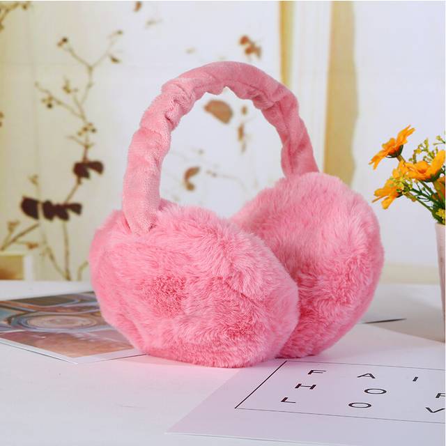 (Deep pink) Women Men Winter Warm Cute Faux Furry Earmuffs Headband Outdoor Windproof