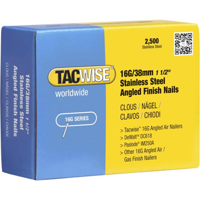 Tacwise 1223 16G/38mm Stainless Steel Angled Finish Nails for Nail Gun (2500), silver