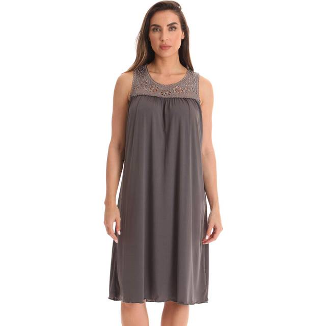 Dreamcrest Silky Soft Nightgown Crochet Trim Sleep Dress 1541B-Charcoal-NEW-M
