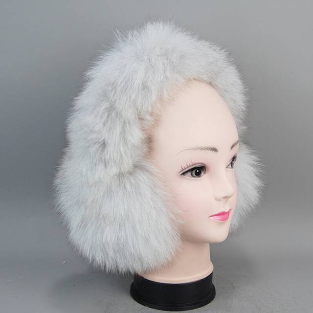(natural fox white) Women 100% Fluffy Luxurious Natural Fox Fur Earmuffs Plush Winter Warm