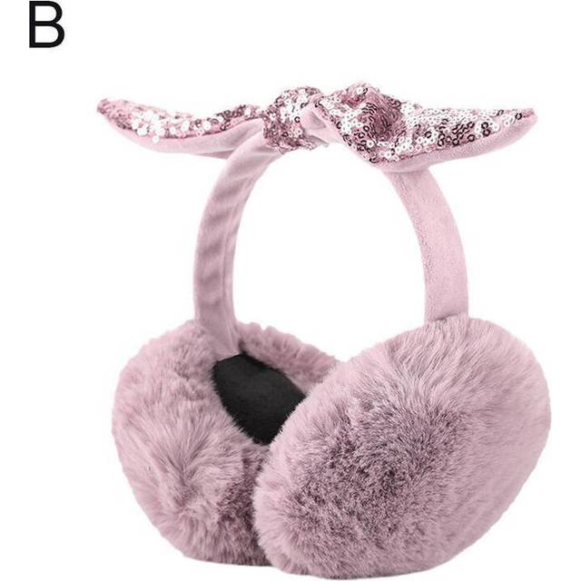 (B) Unisex Vintage Ear Plush Earmuffs Shiny Sequin Soft Keep Warm Earflaps