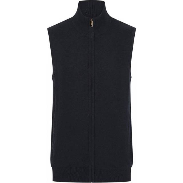 (S, Navy) Henbury Mens Zip Front Sleeveless Jumper