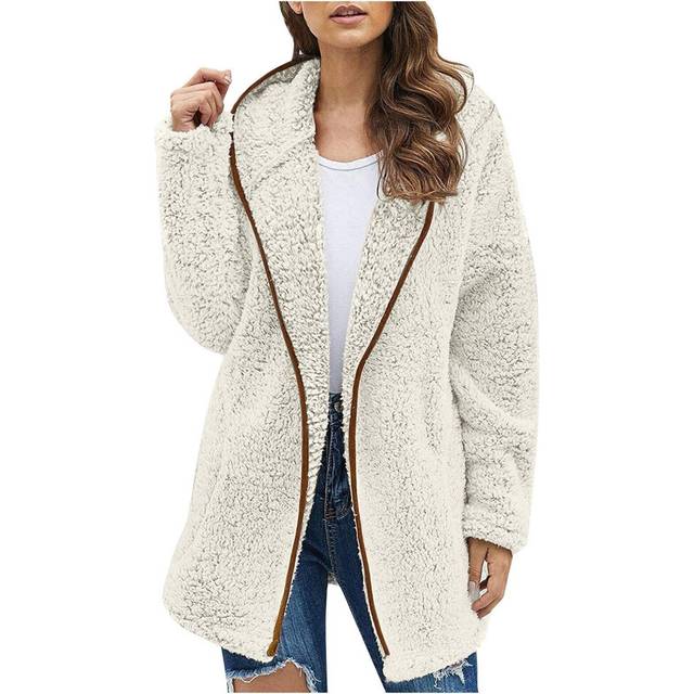 (Coffee, L) Womens Sherpa Jacket Oversized Fleece Jacket Winter Coat Trendy Plush Hoodies
