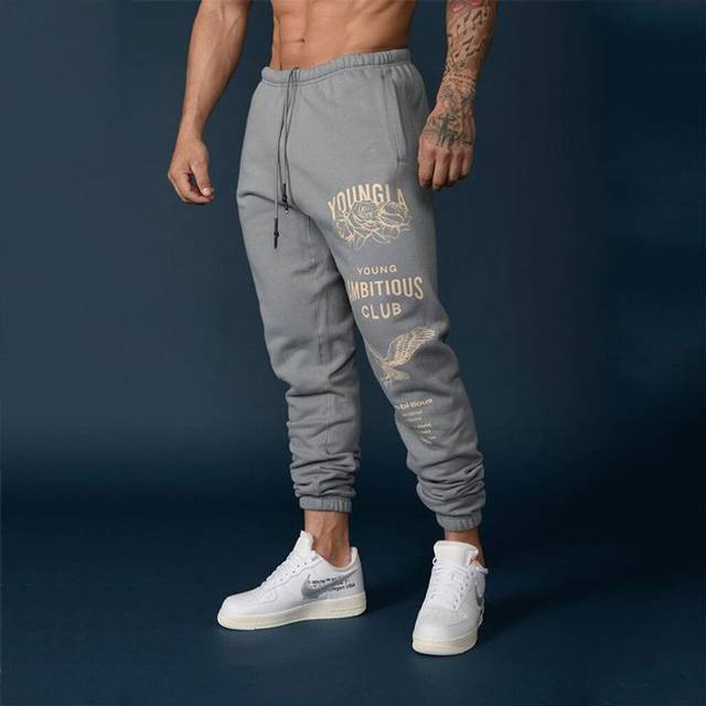 (grey, XXL) YOUNGLA Men's American Style Sports Pants - Casual Gym, Running, Bodybuilding, Training Trousers