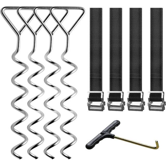 Simple Deluxe Trampoline Stakes Heavy Duty Trampoline Anchor Kit with T Hook Corkscrew Shape Steel Stakes Trampoline Parts Tie Down Kit Grou