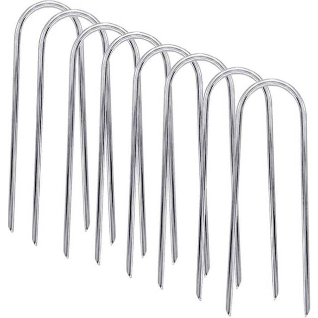 Trampoline Wind Pegs Heavy Duty U-Type Sharp Ends Safety Ground Anchors Zinc Plated Steel - 8 Pack