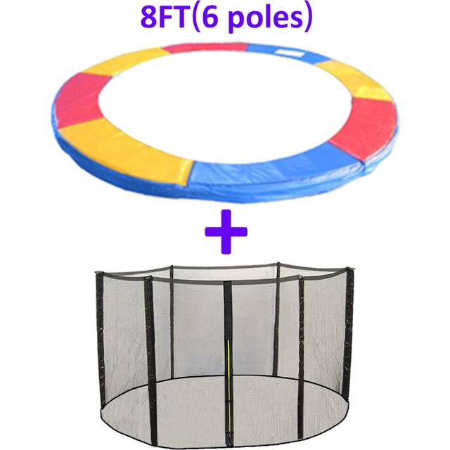 (8FT - 6 Pole, Tri-colour) Greenbay Trampoline Replacement Safety Spring Cover Padding Pads + Safety Net Enclosure Surround Bundle