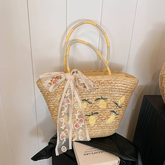 (Beige, 49cmx32cmx16cm) Summer Big Straw Bags for Women Handmade Beach Bags