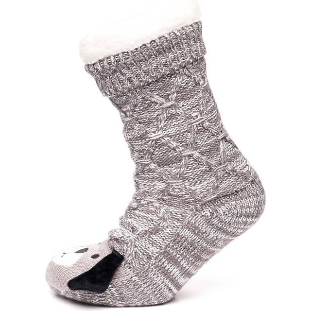 3D Dog Brown Marl Cable Knit Slipper Socks