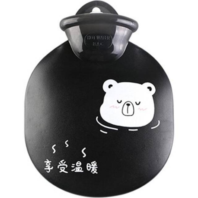 2Pcs Cartoon Cute Water Injection Hot Water Bottle Discoloration Round Hand Warmer Bag(Black)