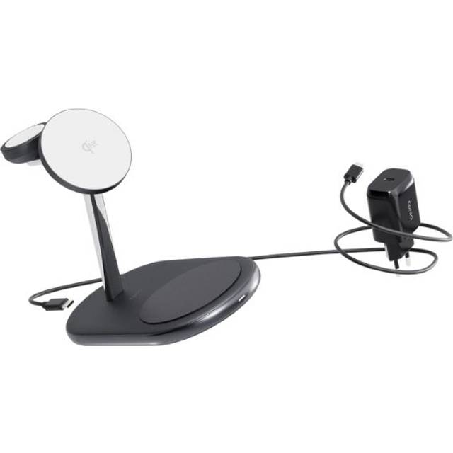 Epico 3-i-1 Trådlös Laddare 15W - Mobil / AirPods / Apple Watch - MagSafe Kompatibel - Svart