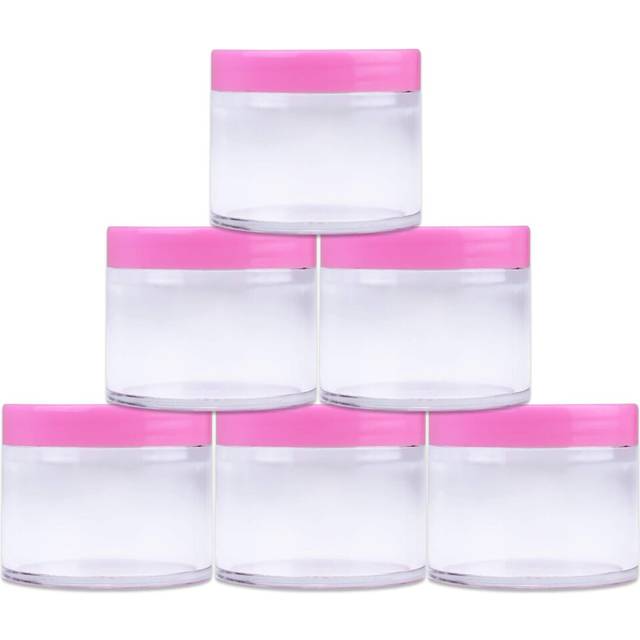 Beauticom 60 grams60 ML (2 Oz) Round clear Leak Proof Plastic container Jars with Pink Lids for Travel Storage Makeup cosmetic Lotion Scrubs creams Oi