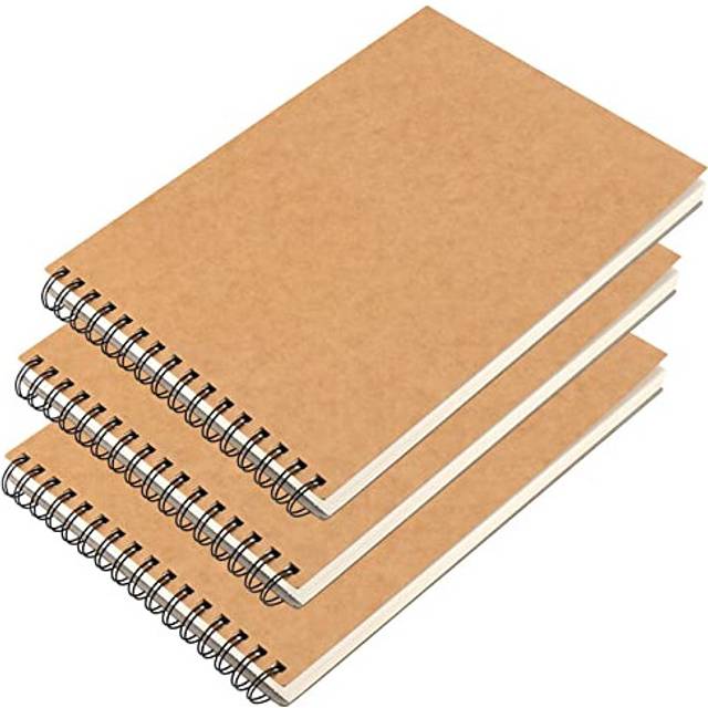 3 Pack A4 Spiral Sketchbook, 160gsm Blank Kraft Spiral Bound Hardback Notebook, Kraft Cover Sketch Book for Portrait, Sketching, Drawing, Scrapbooking