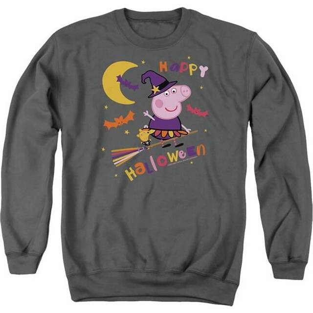 Trevco Sportswear HBRO1462-AS-2 Peppa Pig Happy Halloween Adult Crewneck Sweatshirt, Charcoal - Medium