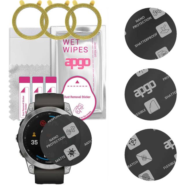 3x apgo MATTE Hybrid protective glass compatible with Garmin Fenix 7 47mm, flexible nano glass, great replacement for tempered glass, scratch-resistan