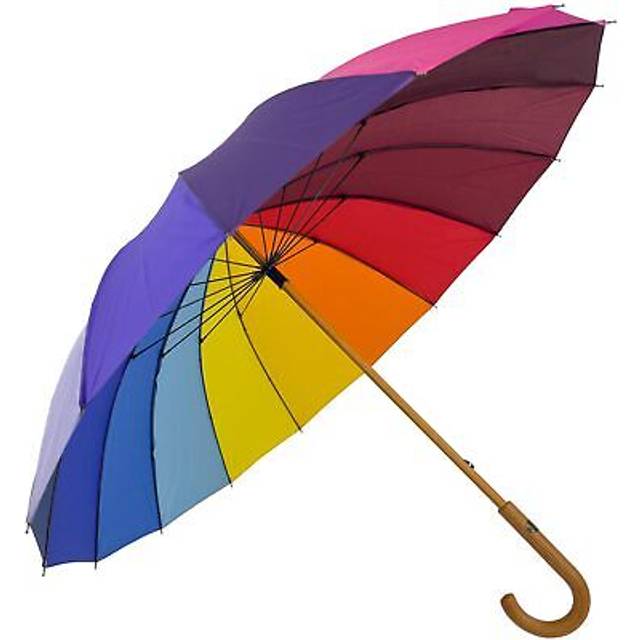 Rainbow Colours 16 Rib Umbrella with Wooden Crook