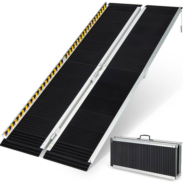 Costway Portable Aluminium Wheelchair Ramp with Transition Plate 6ft - Silver - 96 x 41 x 25cm