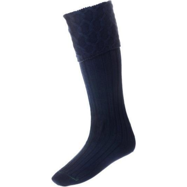 (Small UK 5.5 to 7.5) Lewis Cable Knit Navy Merino Wool Kilt Hose Socks Made in Scotland