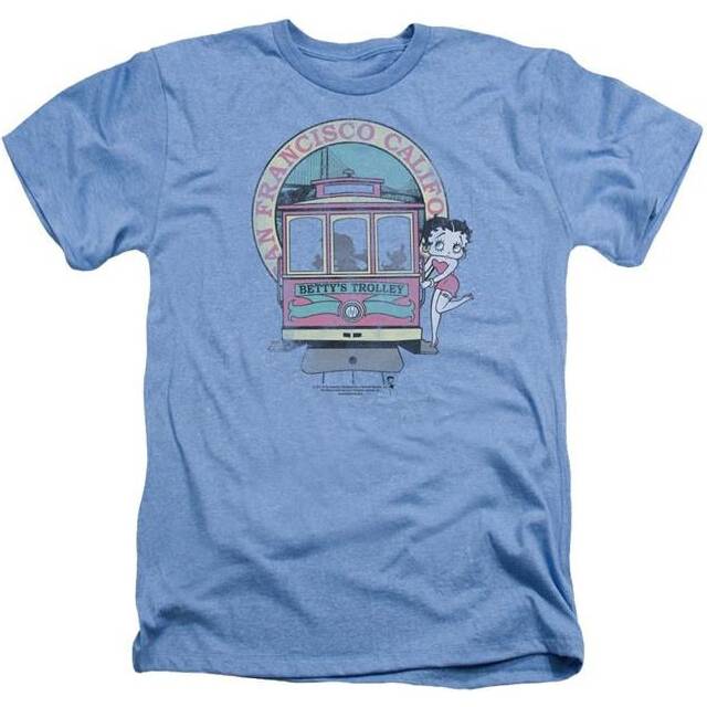 Trevco Sportswear BB729-HA-5 Betty Boop Bettys Trolley Adult Regular Fit Heather Short Sleeve T-Shirt, Light Blue - 2X