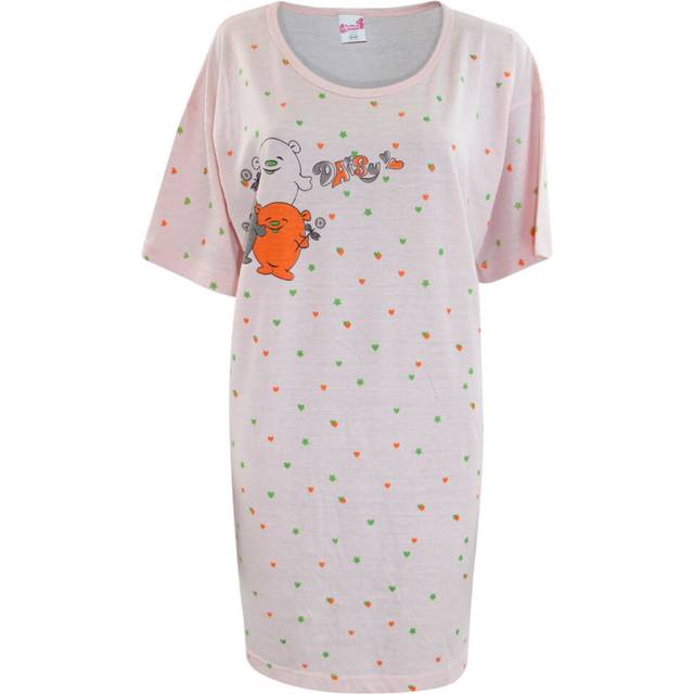 (Light Pink - Daisy) Womens Nightdress Nightie Cotton Blend T Shirt Top