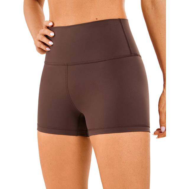 cRZ YOgA Womens Naked Feeling Biker Shorts - 3 High Waisted Yoga Workout gym Running Volleyball Spandex Shorts Taupe Medium