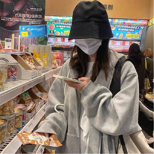 (Light Gray, L) Women Solid Hoodies Coat Harajuku Basic Long Sleeve Spring Autumn Loose Zip Up Casual Oversized Sweatshirts Jacket with Pocket