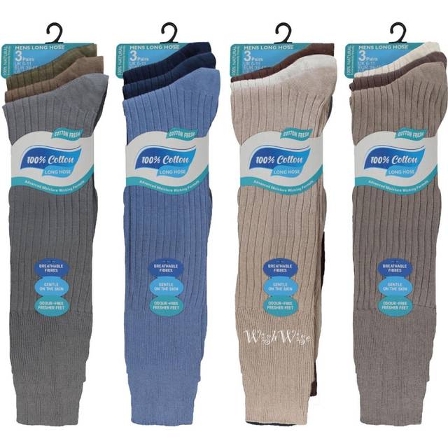 (Fashion Assorted, 12 Pairs) Long Hose Socks Men's Traditional 100% Cotton Full Knee Length Sock 3-6-12 Pairs
